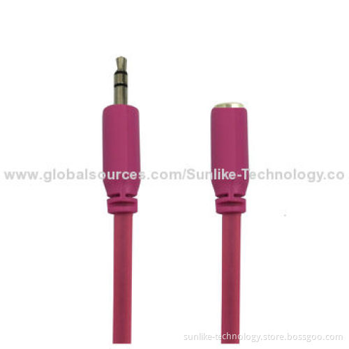 Audio Extension Cable, Molding, Nickel-plated, Half-shiny, Half Matte, Flat Line, 3.5SP Male-female